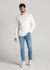 Slub Long Sleeve Scoop Tee for Tall Men in Ecru
