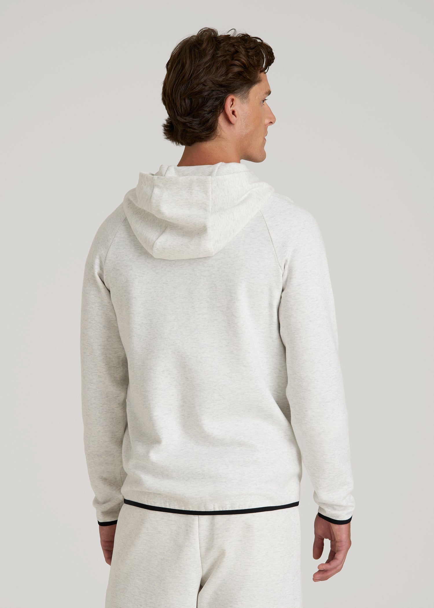 Tech Motion Fleece Hooded Popover for Tall Men in Heather Frost