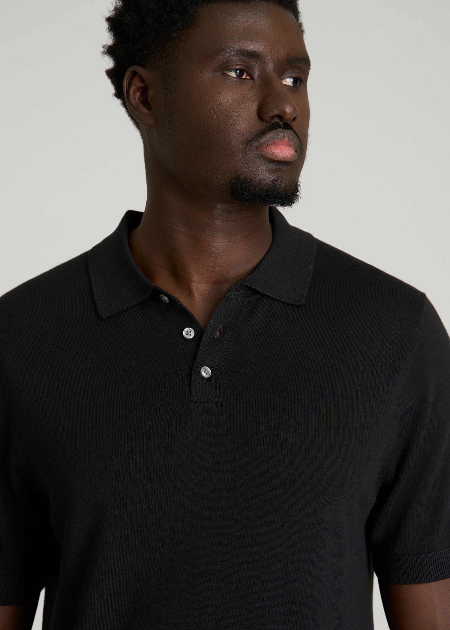 Linen Blend Knit Polo for Tall Men in Black