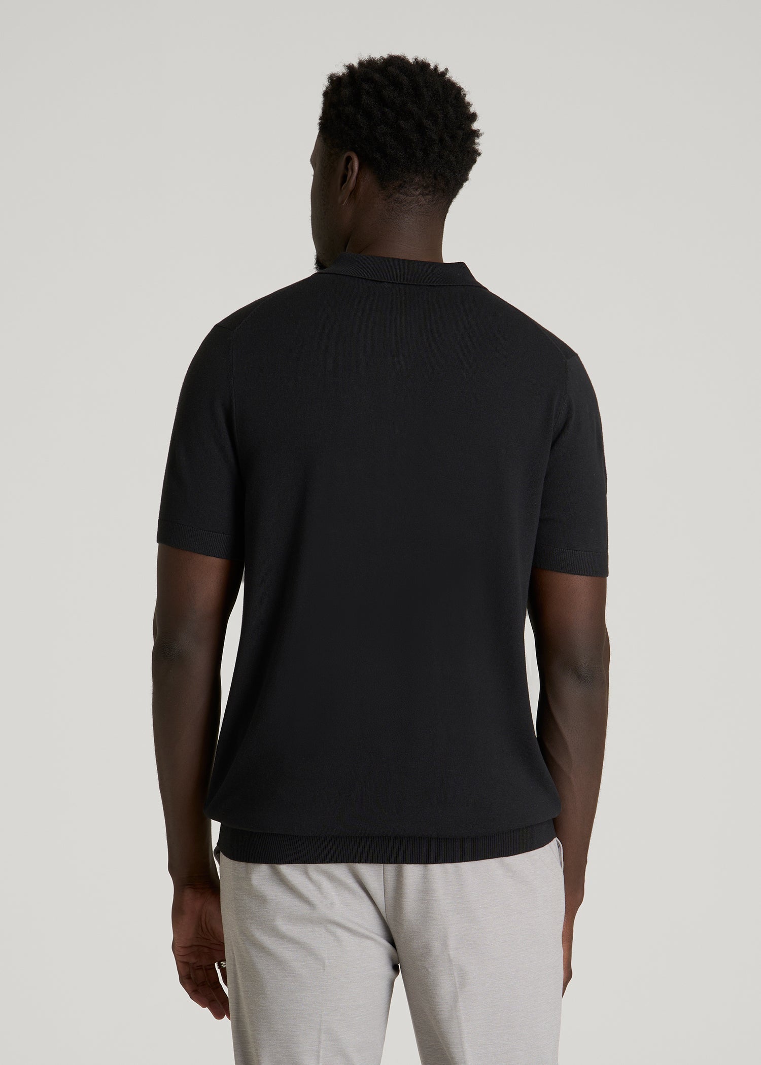 Linen Blend Knit Polo for Tall Men in Black