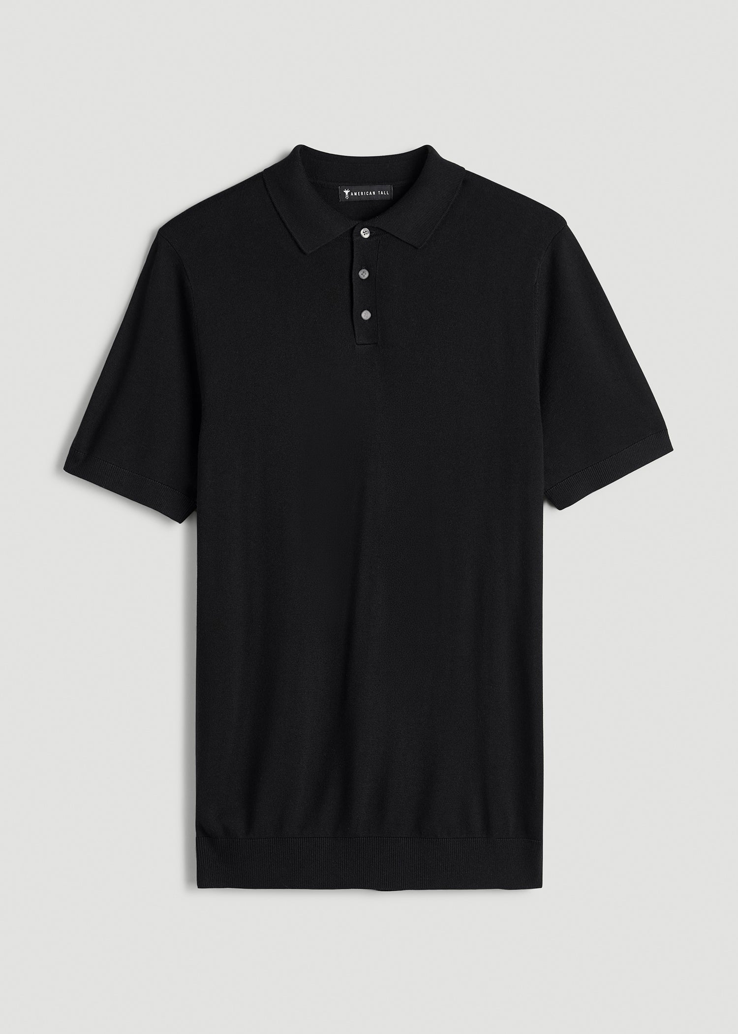 Linen Blend Knit Polo for Tall Men in Black