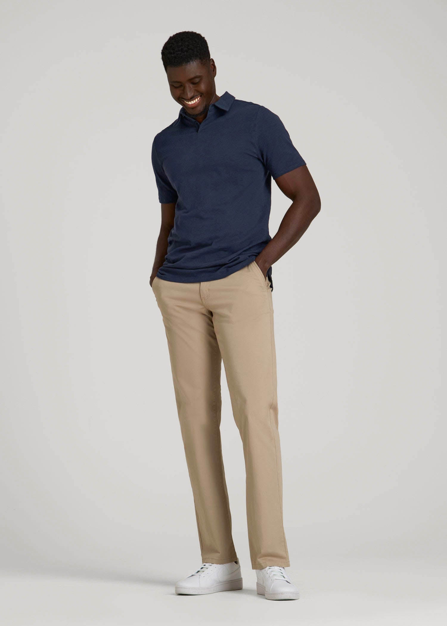 Slub Self Collar Polo Shirt for Tall Men in Navy
