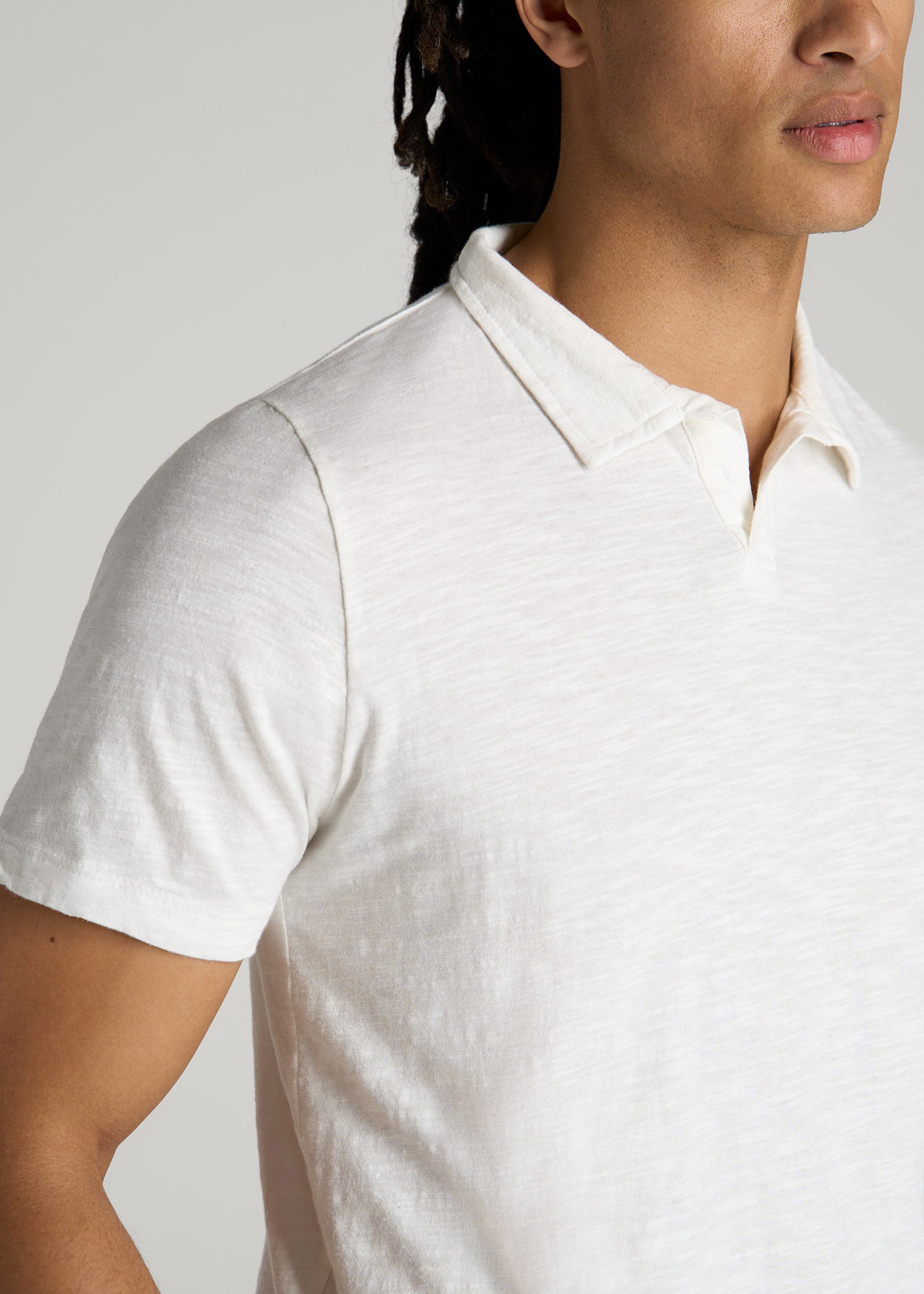 Slub Polo Shirt for Tall Men in Ecru