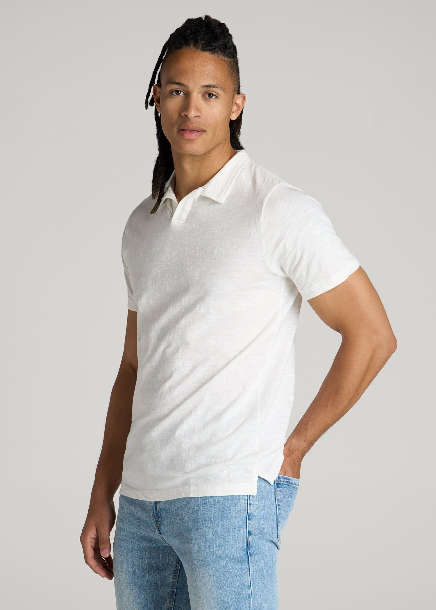 Slub Polo Shirt for Tall Men in Ecru
