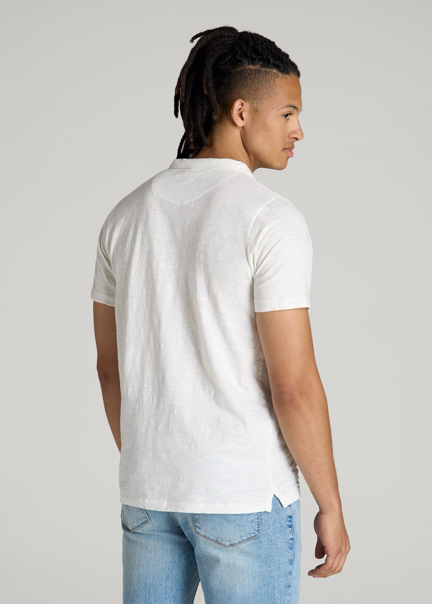 Slub Polo Shirt for Tall Men in Ecru