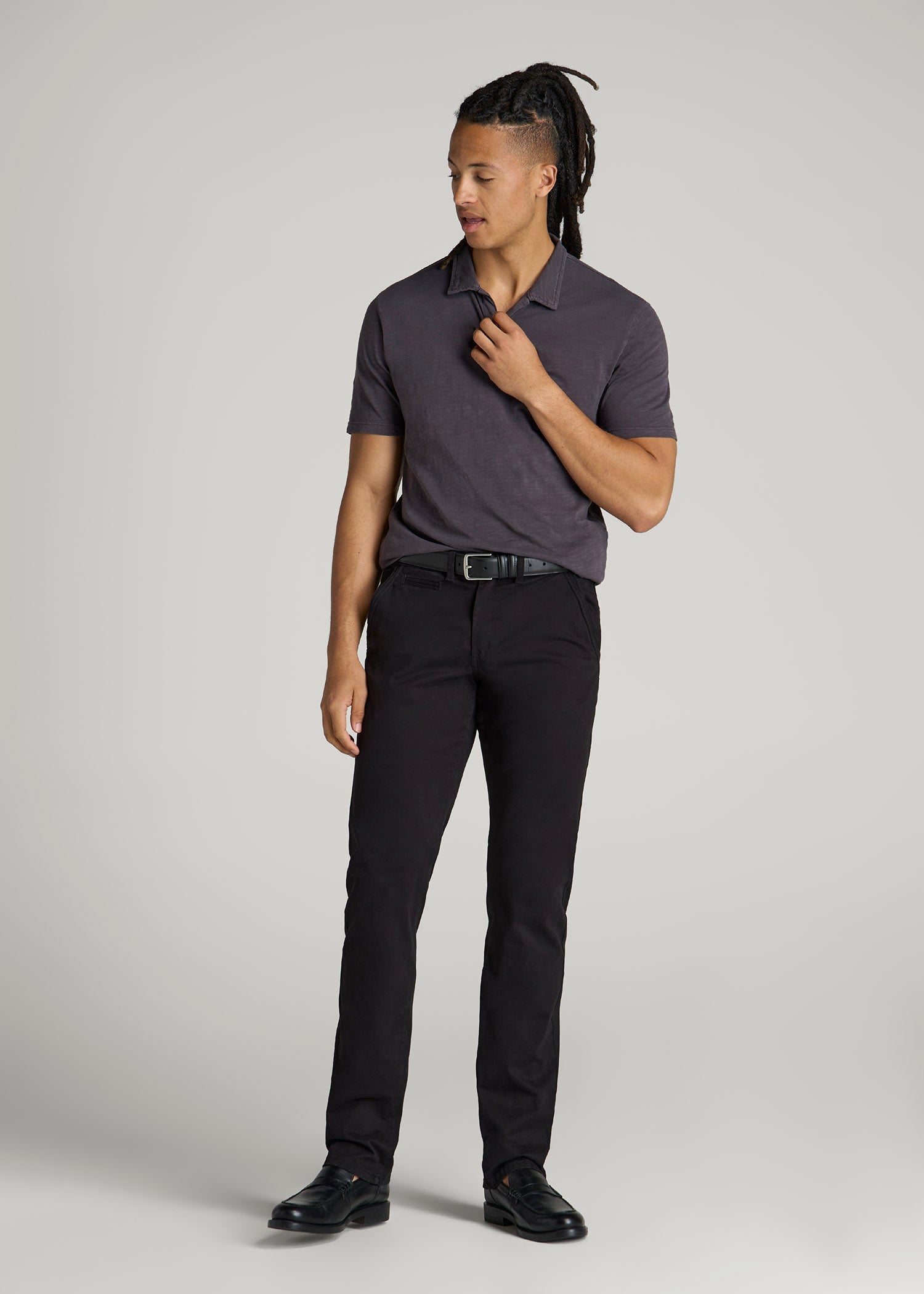 Slub Polo Shirt for Tall Men in Charcoal