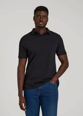 Slub Self Collar Polo Shirt for Tall Men in Black
