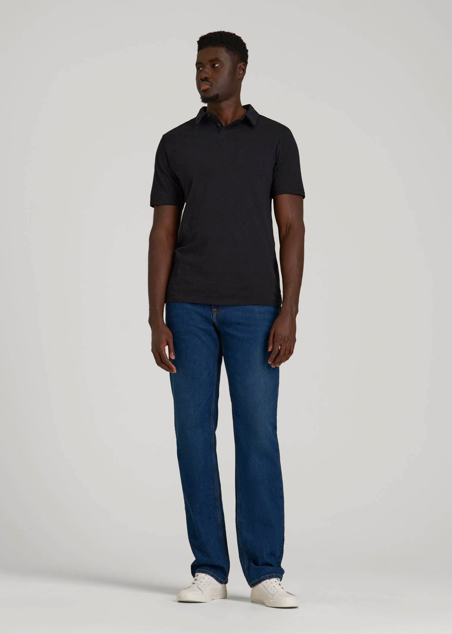 Slub Self Collar Polo Shirt for Tall Men in Black