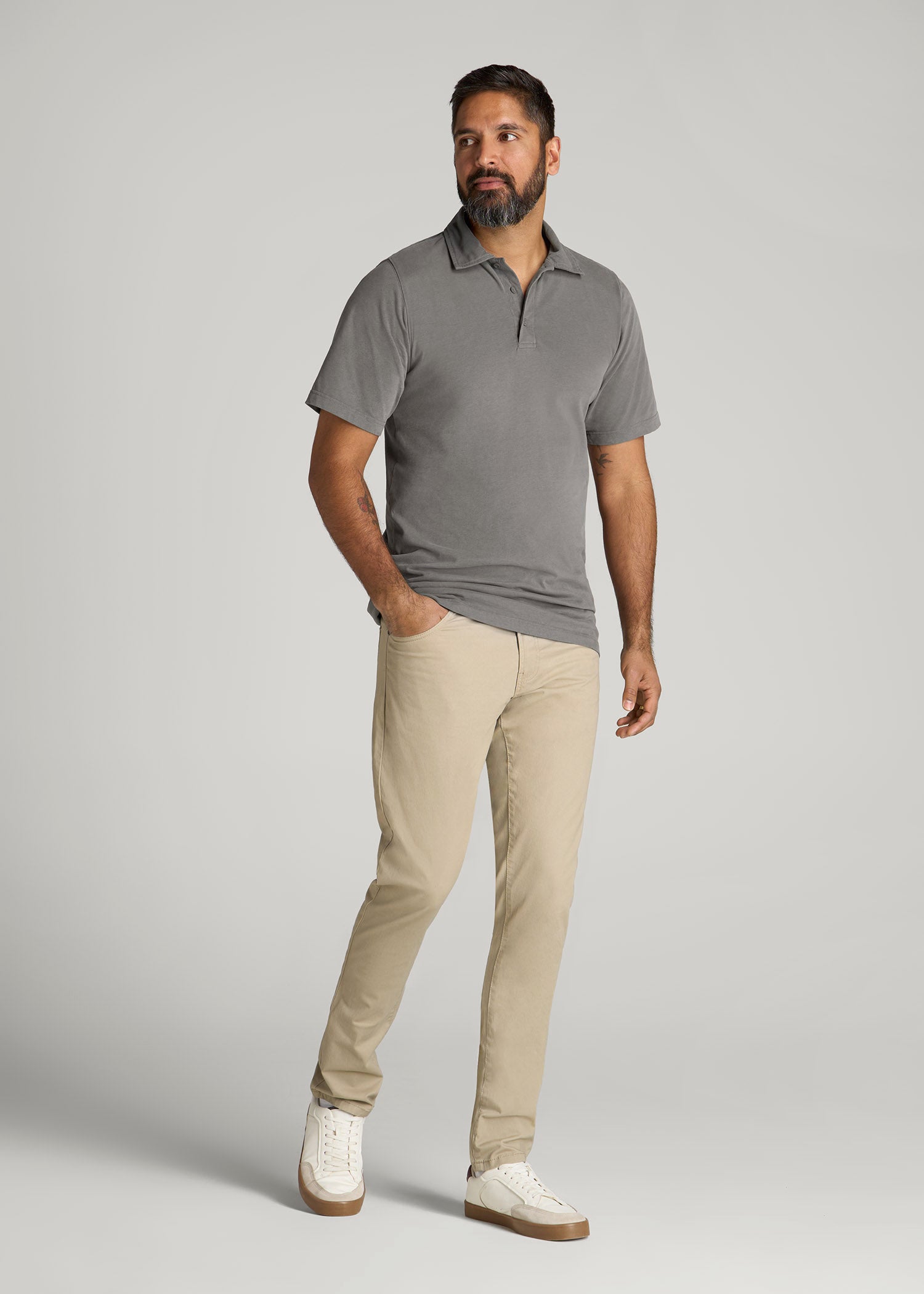 LJ&S Ultra Soft Short Sleeve Cotton Polo for Tall Men in Vintage Pewter