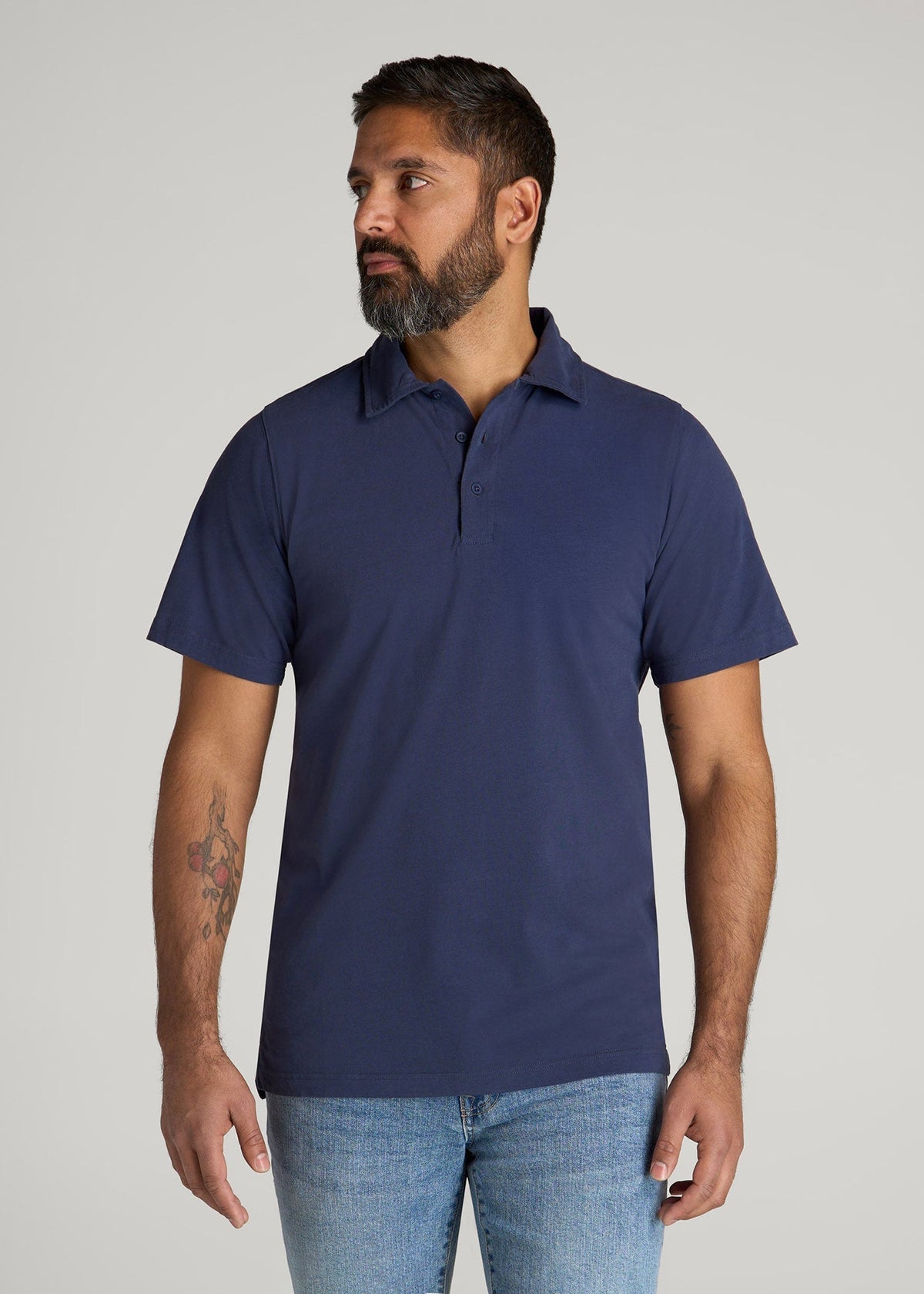 LJ&S Ultra Soft Short Sleeve Cotton Polo for Tall Men in Vintage Midnight Navy