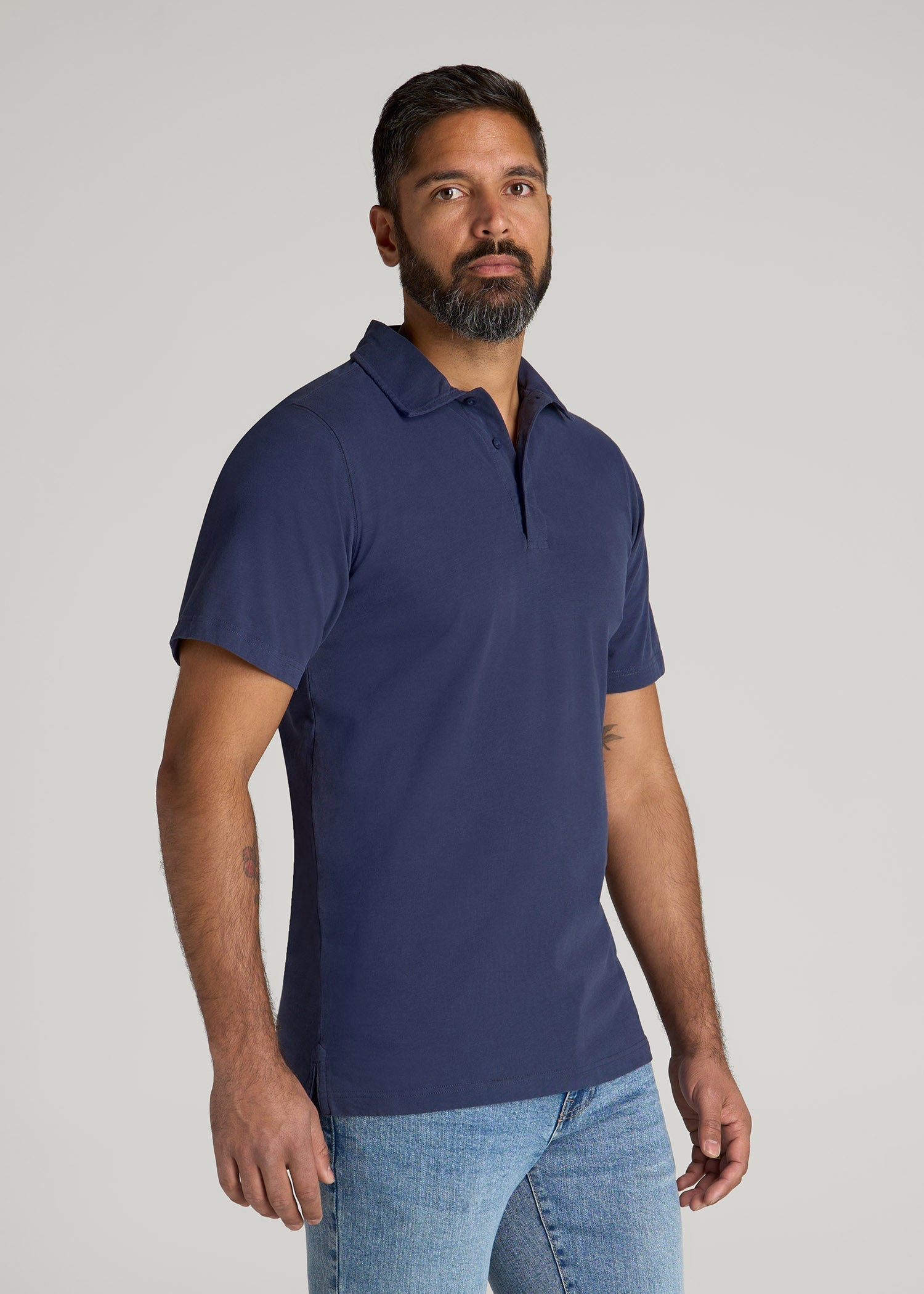 LJ&S Ultra Soft Short Sleeve Cotton Polo for Tall Men in Vintage Midnight Navy
