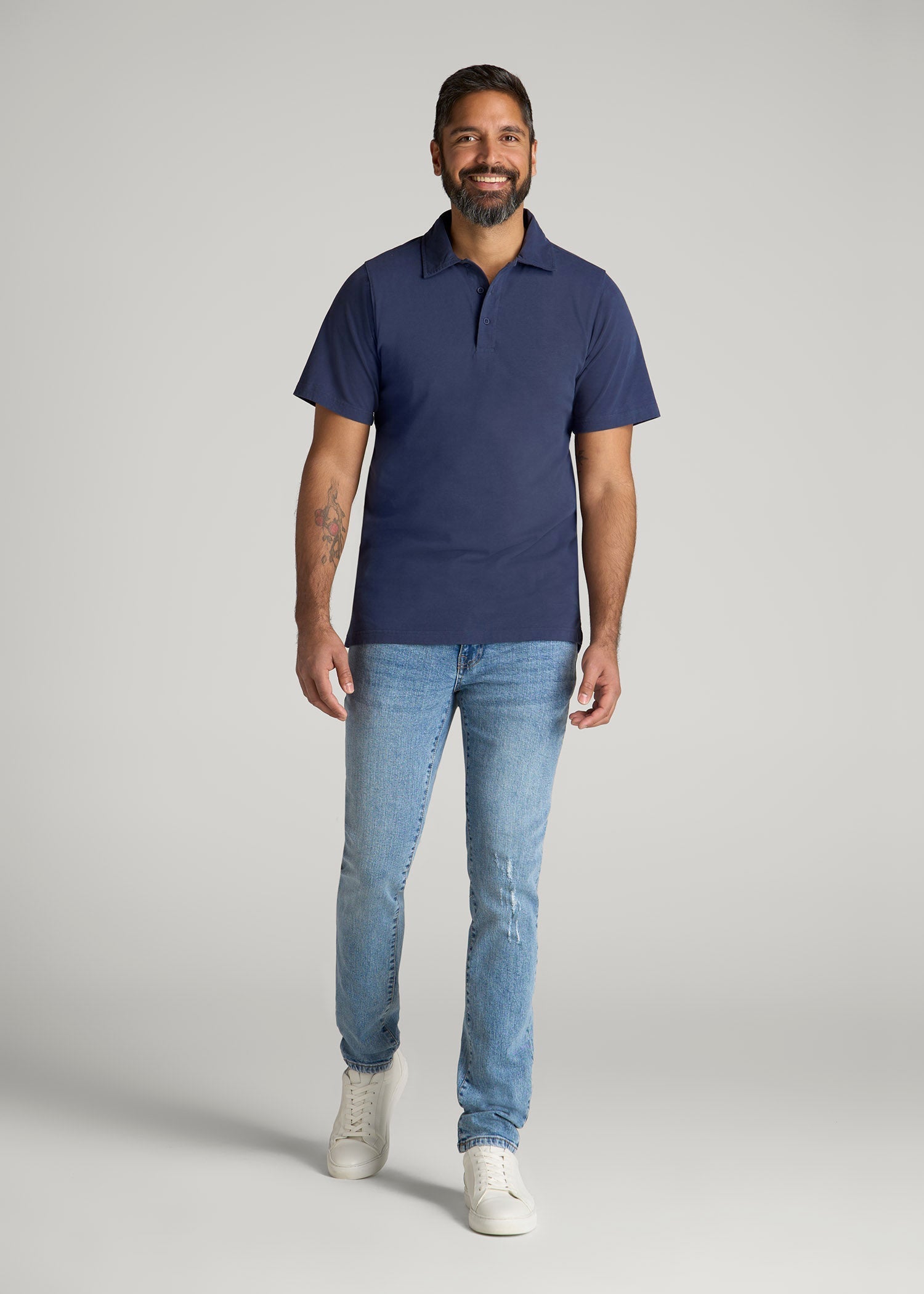 LJ&S Ultra Soft Short Sleeve Cotton Polo for Tall Men in Vintage Midnight Navy