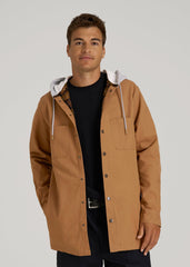 LJ&S Flannel-Lined Canvas Shirt Jacket for Tall Men in Vintage Tan