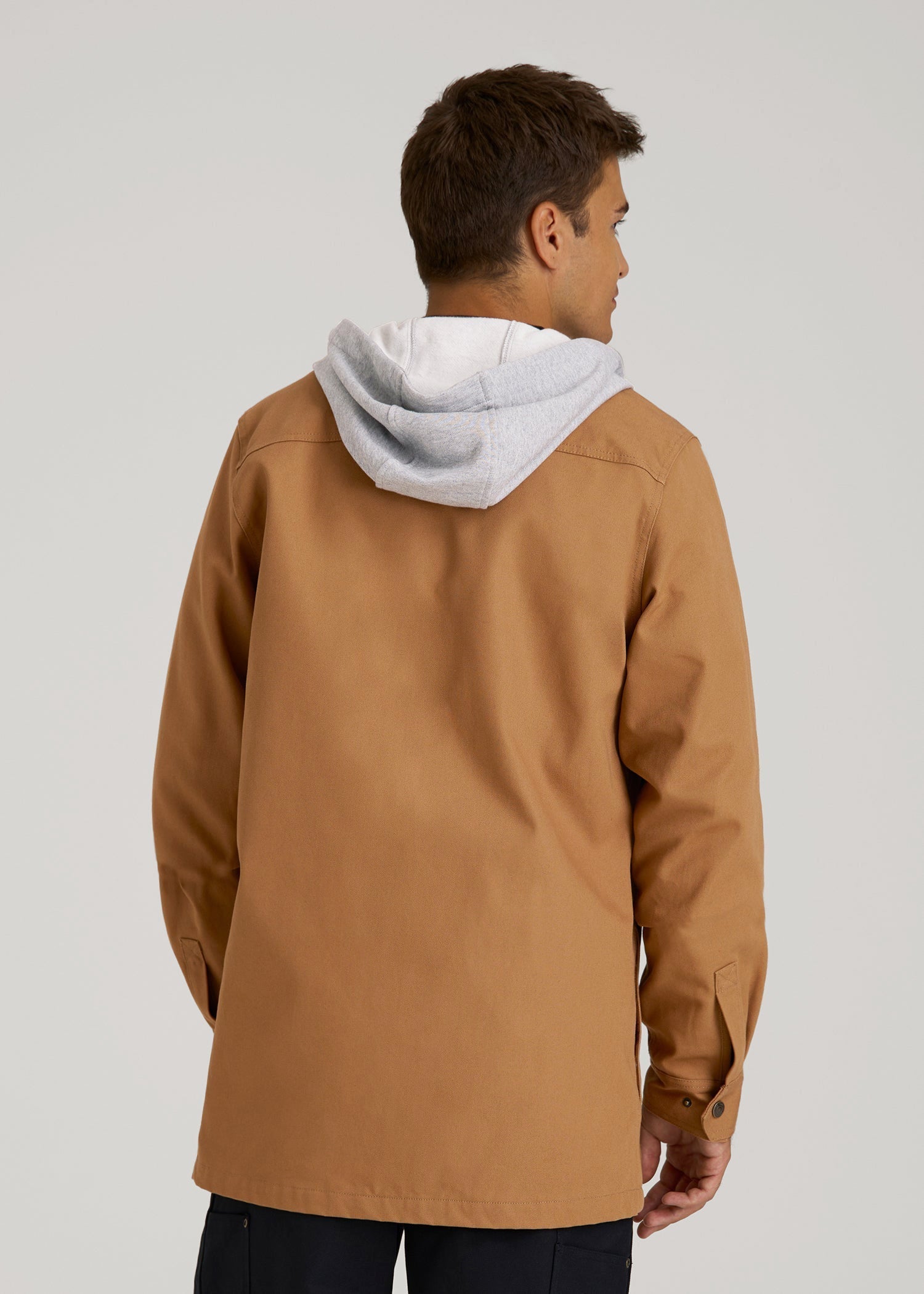 LJ&S Flannel-Lined Canvas Shirt Jacket for Tall Men in Vintage Tan
