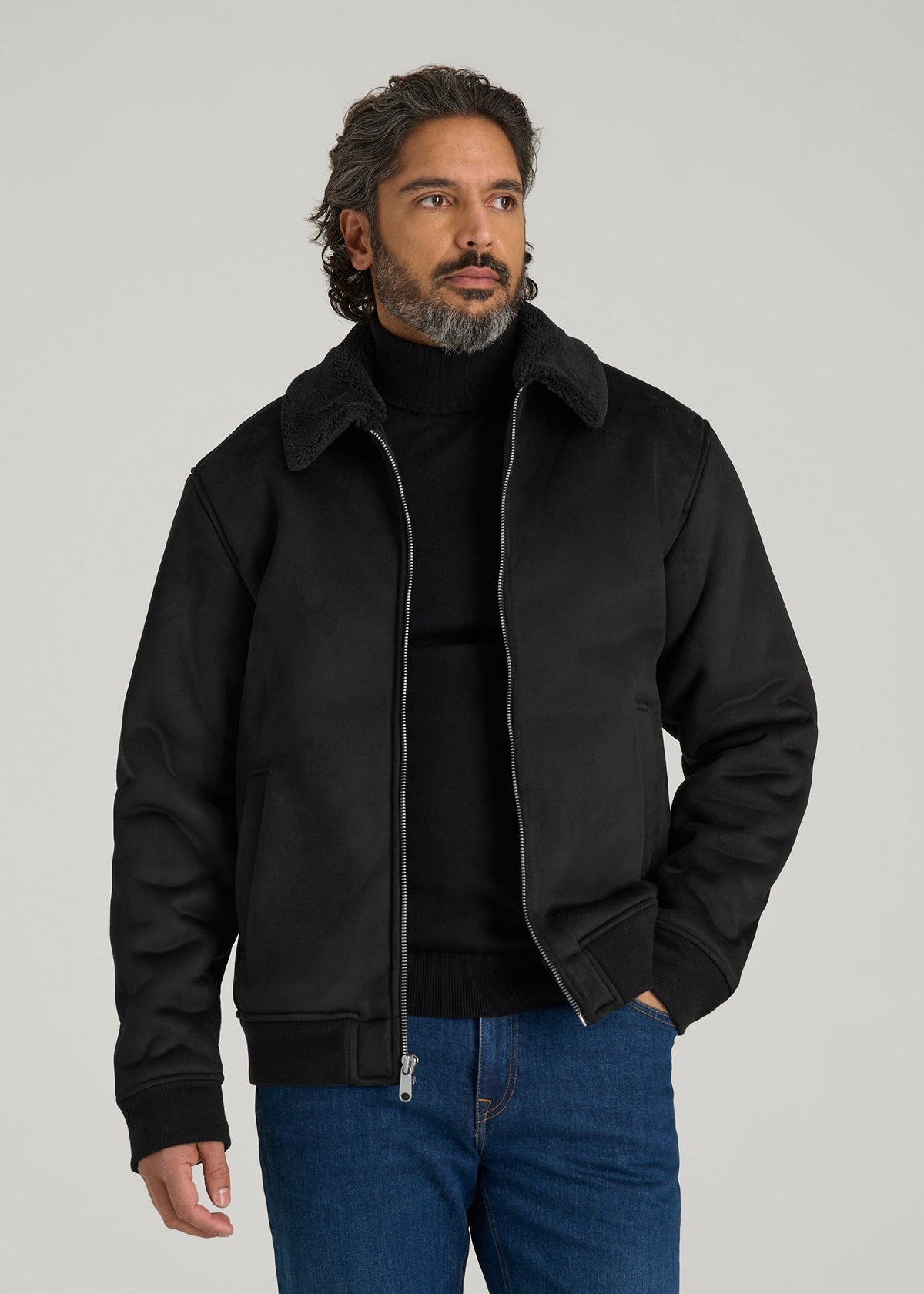 Sherpa Bomber Jacket for Tall Men in Black