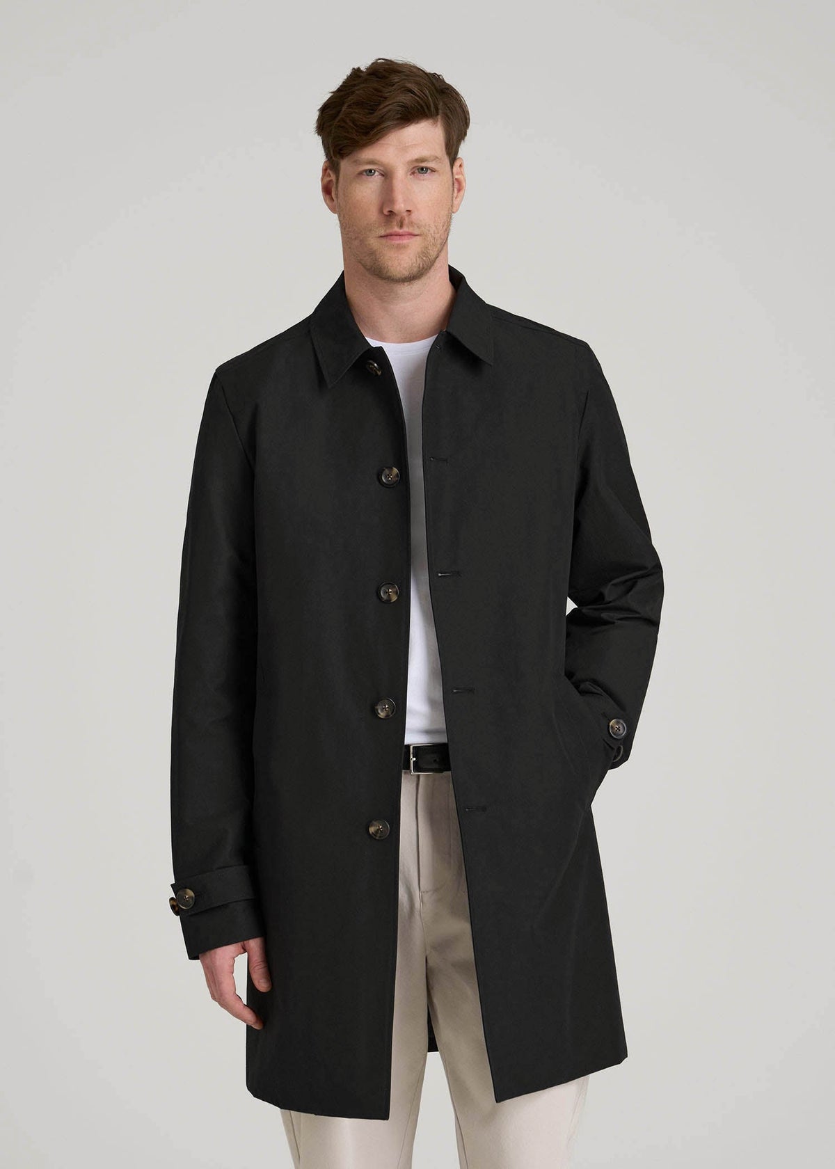 Minimalist Trench Coat for Tall Men in Black