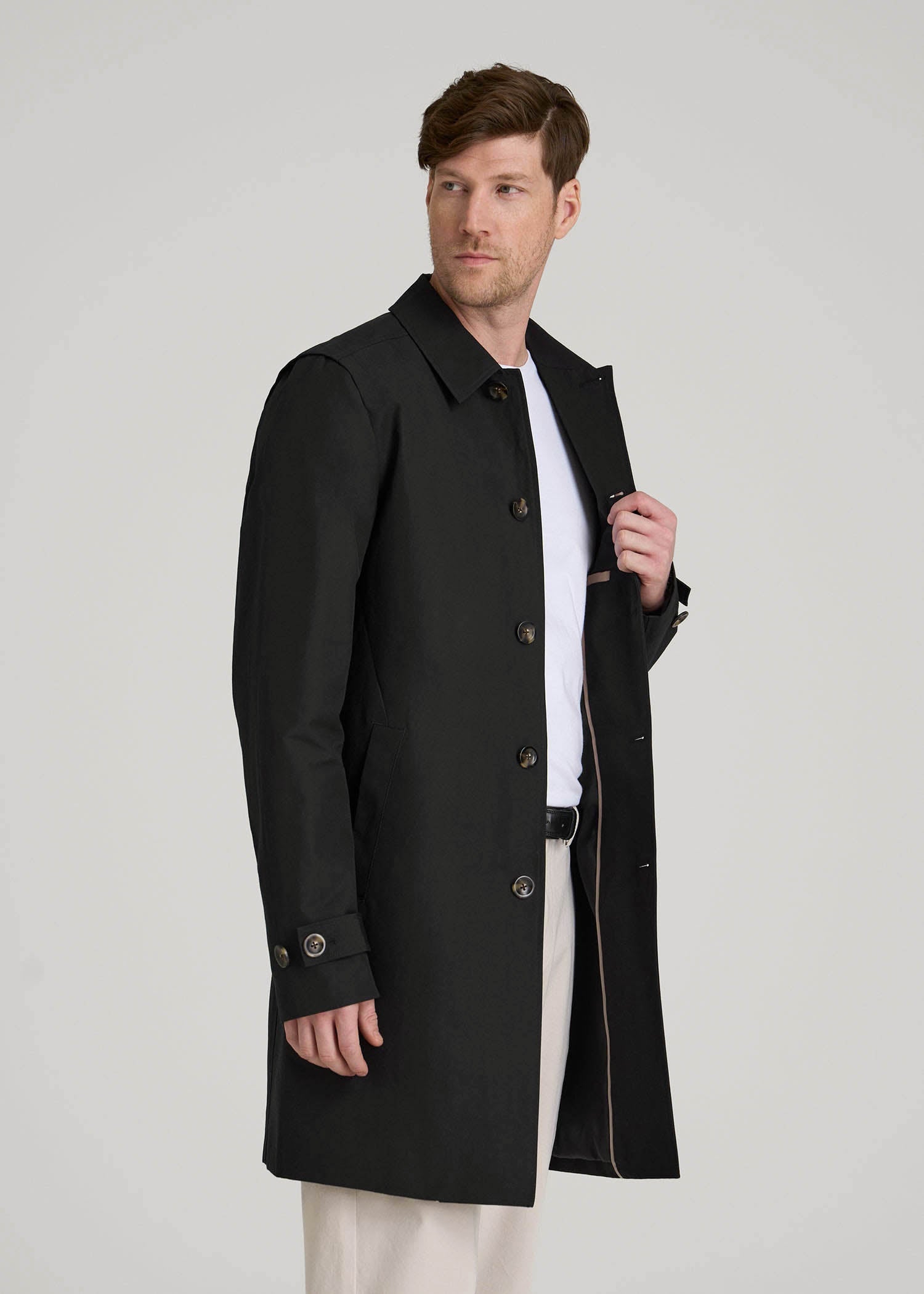 Minimalist Trench Coat for Tall Men in Black