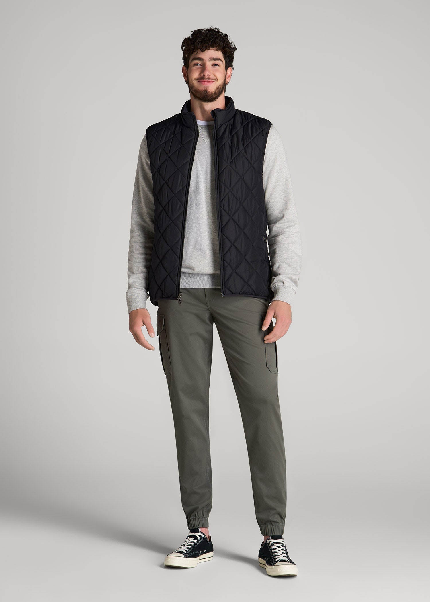 Quilted Reversible Vest for Tall Men in Black & Charcoal