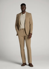 Textured Garment Washed Stretch Cotton Suit Pants for Tall Men in Desert Khaki