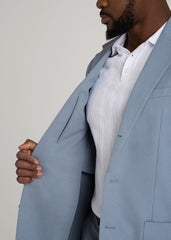 Textured Garment Washed Stretch Cotton Blazer for Tall Men in Chambray