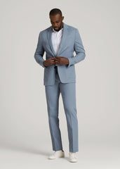 Textured Garment Washed Stretch Cotton Blazer for Tall Men in Chambray