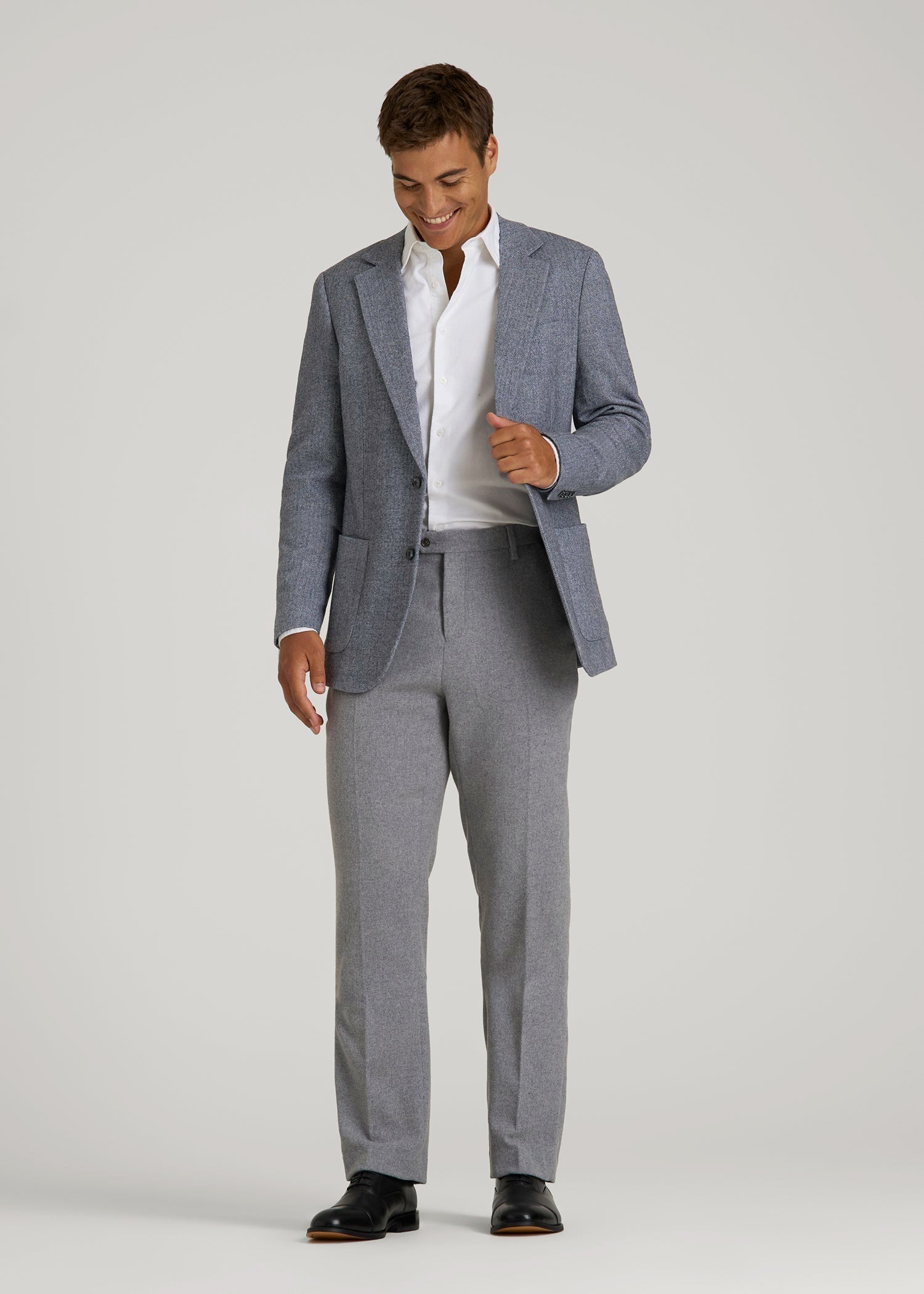 Wool Blend Blazer for Tall Men in Navy Herringbone