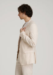 Stretch Linen Blazer for Tall Men in Light Beige Linen