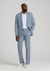 Textured Garment Washed Stretch Cotton Suit Pants for Tall Men in Chambray