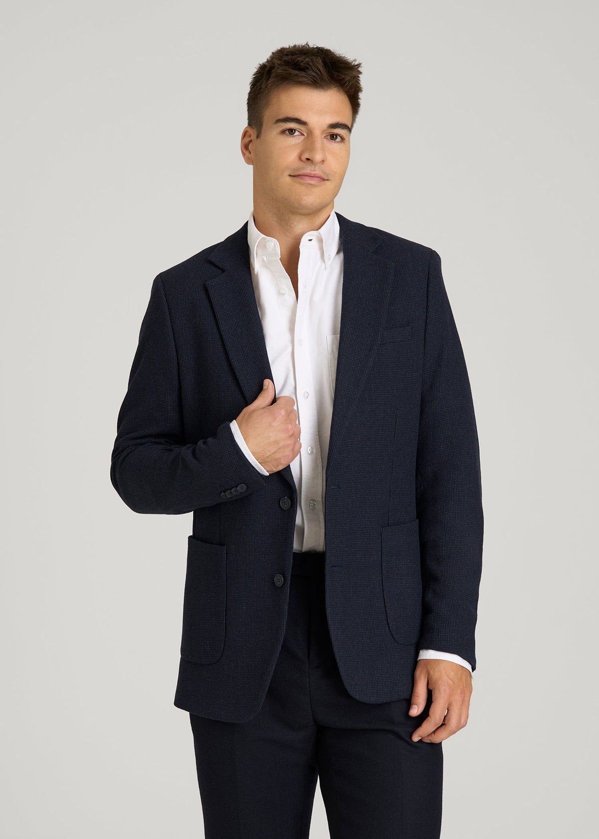 Wool Blend Blazer for Tall Men in Blue Birdseye