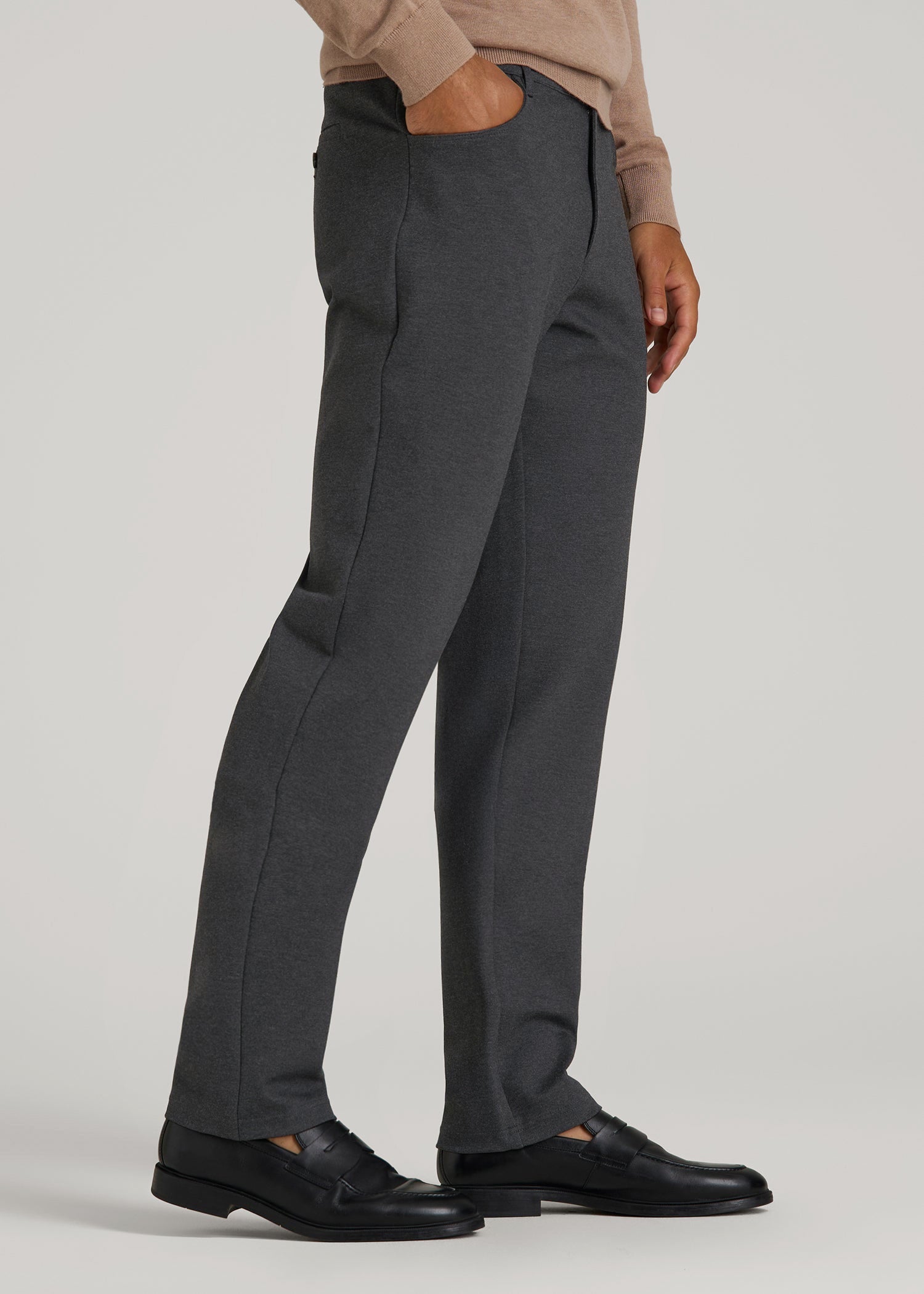 Soft Flex Ponte Pants for Tall Men in Dark Charcoal Heather
