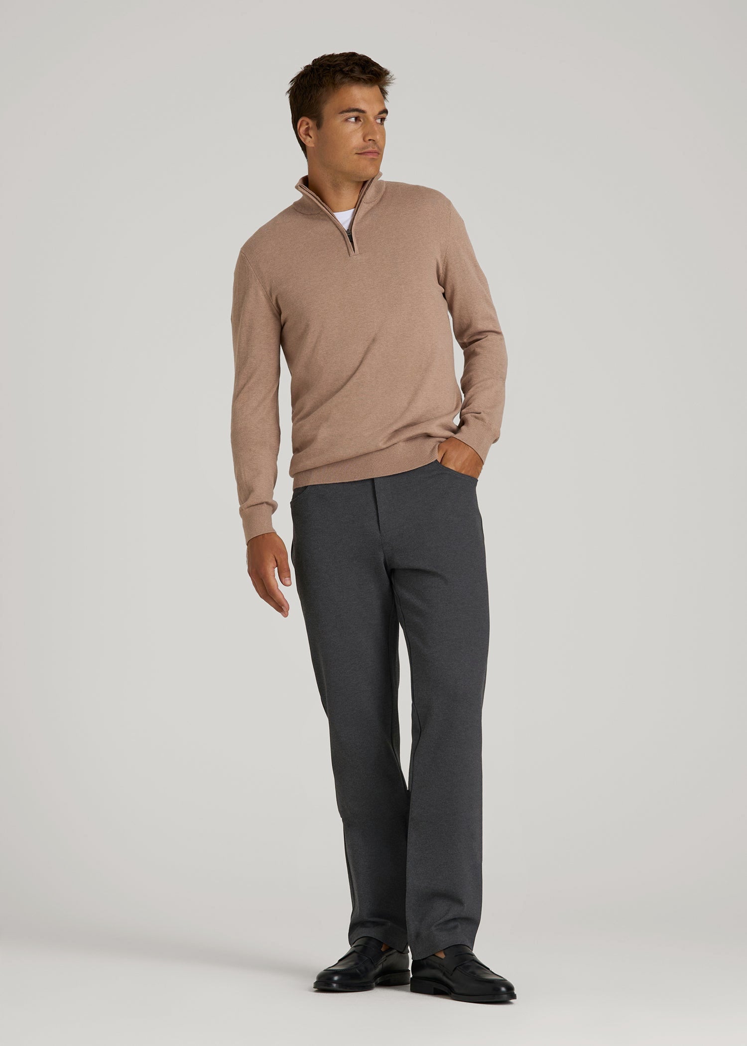 Soft Flex Ponte Pants for Tall Men in Dark Charcoal Heather