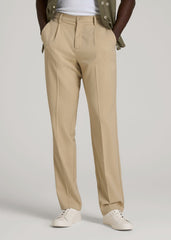 Relaxed Pleated Trousers for Tall Men in Light Khaki