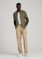 Relaxed Pleated Trousers for Tall Men in Light Khaki