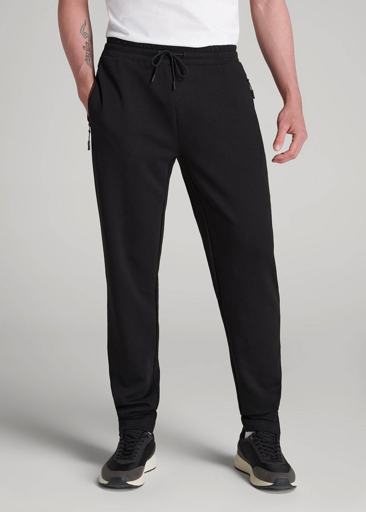 Tech-Knit Zip Joggers for Tall Men in Black