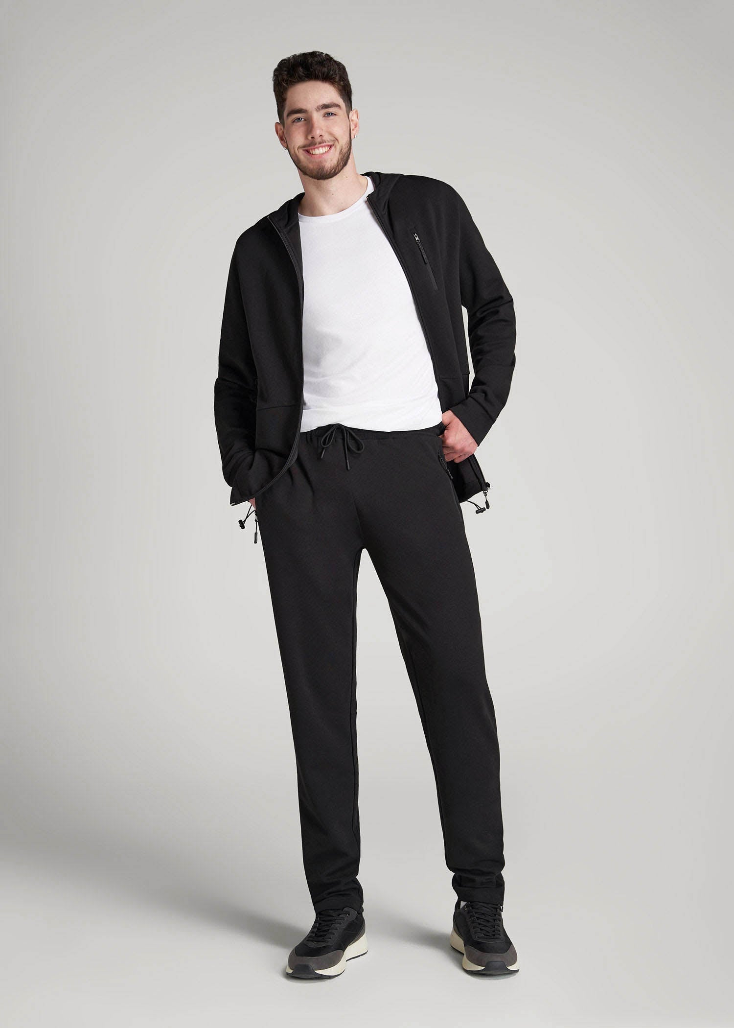 Tech-Knit Zip Joggers for Tall Men in Black
