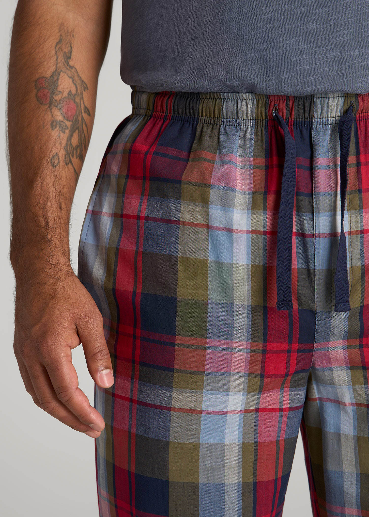 Woven Pajama Pants for Tall Men in Blue & Green Plaid