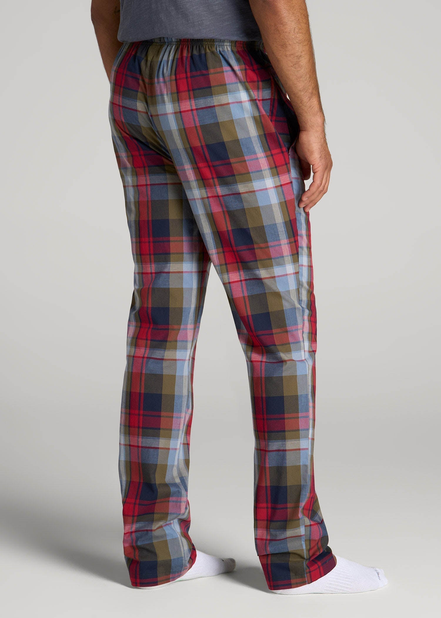 Woven Pajama Pants for Tall Men in Blue & Green Plaid