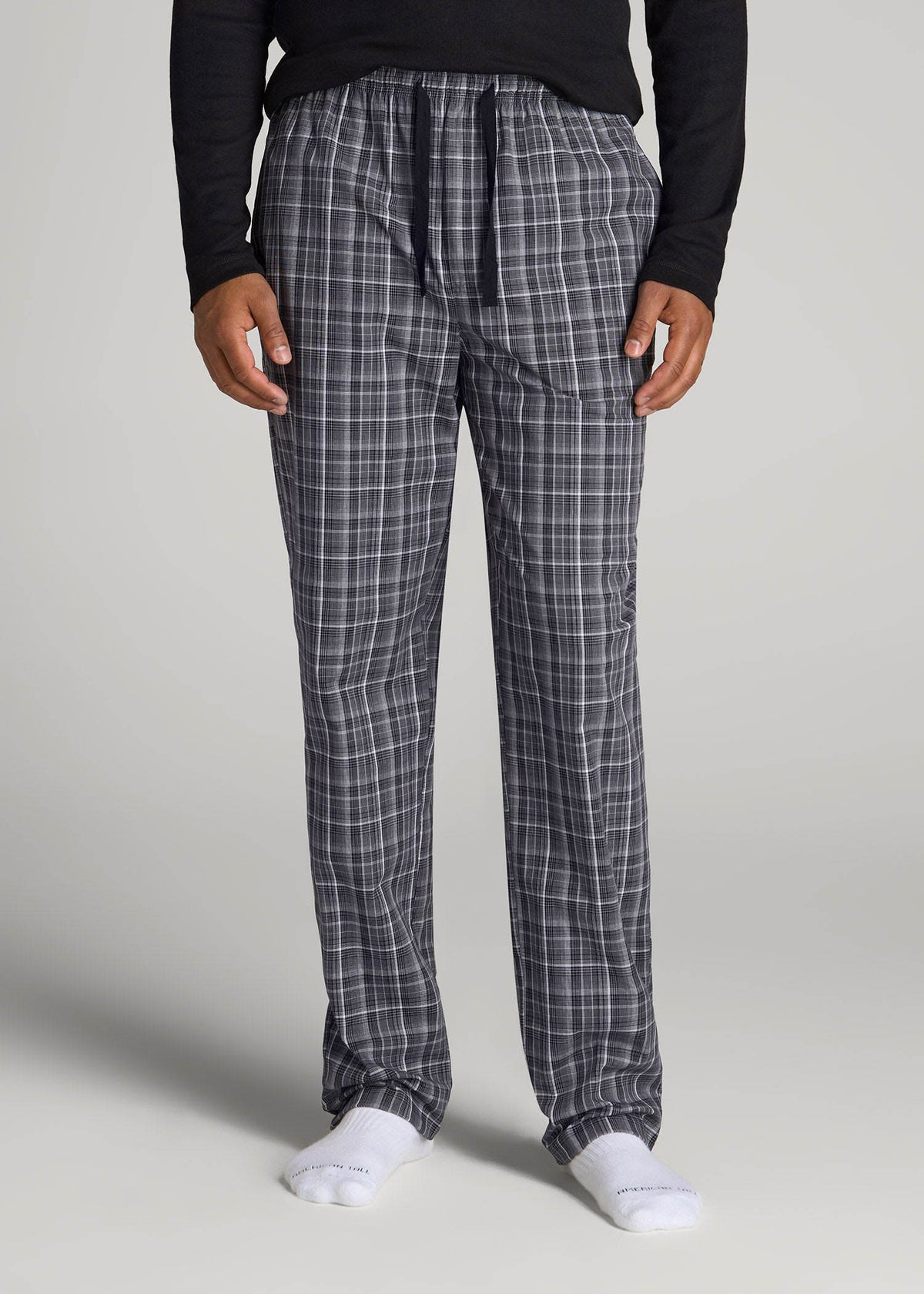 Woven Pajama Pants for Tall Men in Black & Grey Plaid