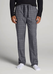 Woven Pajama Pants for Tall Men in Black & Grey Plaid