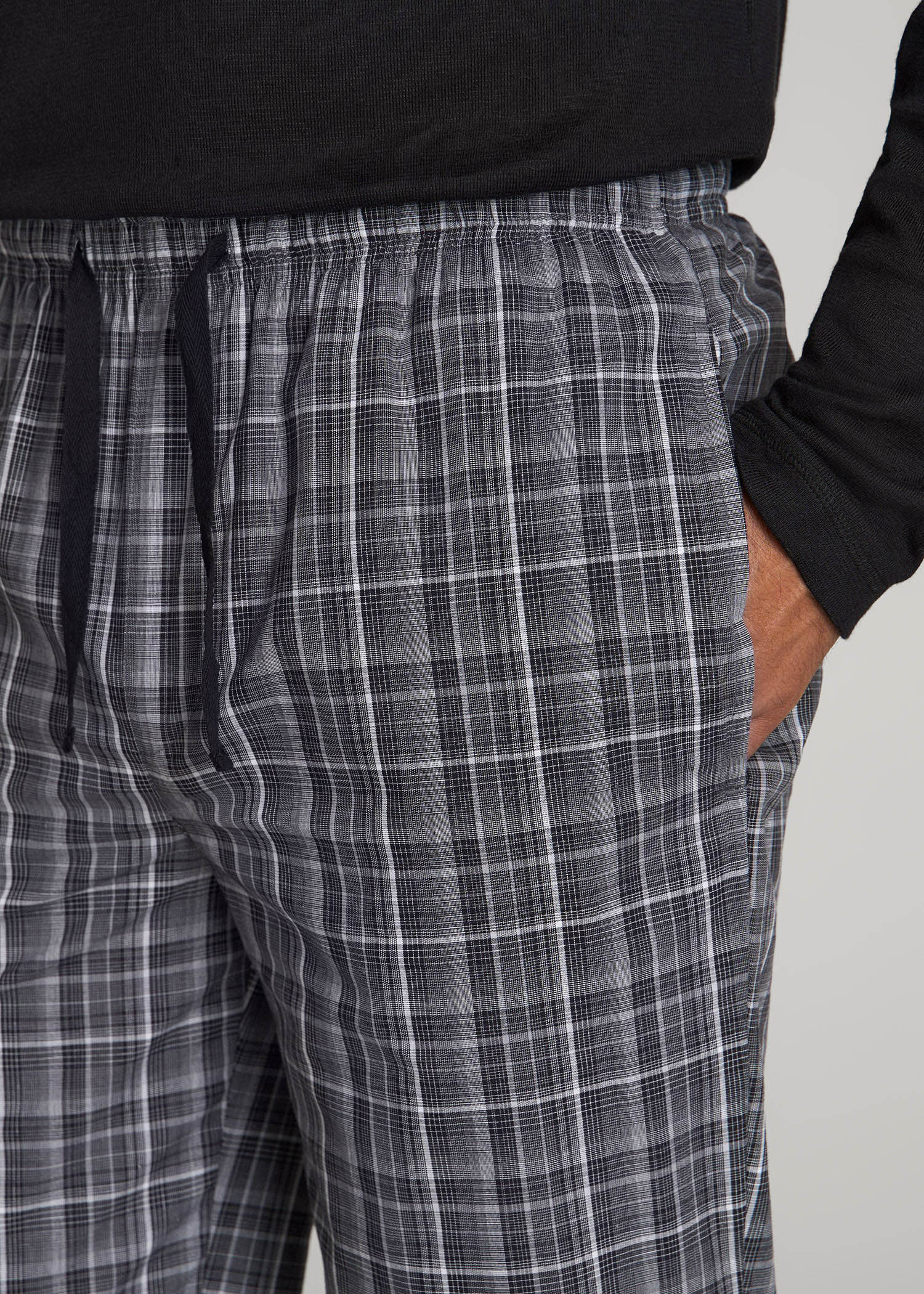 Woven Pajama Pants for Tall Men in Black & Grey Plaid