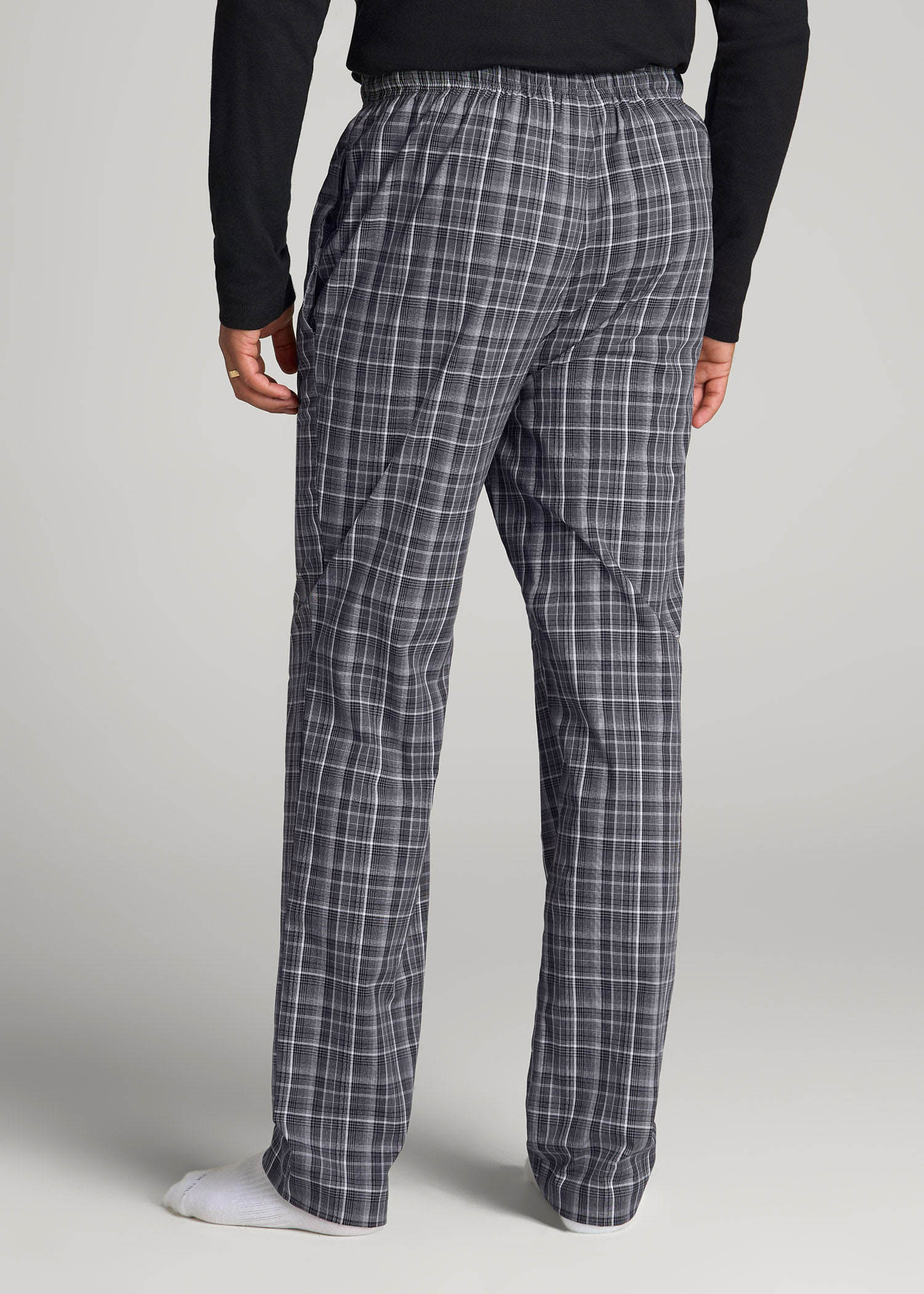 Woven Pajama Pants for Tall Men in Black & Grey Plaid