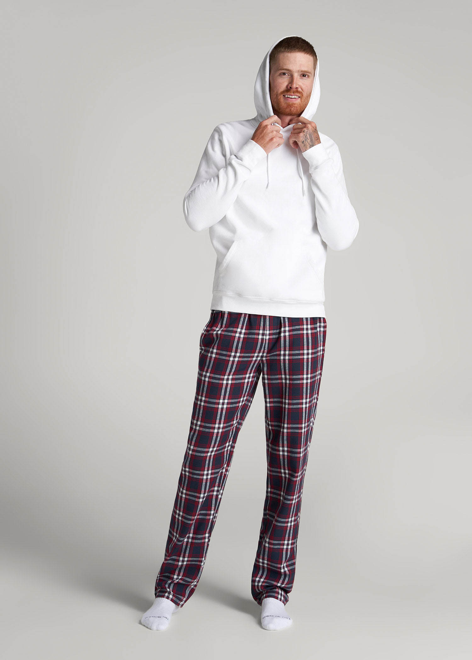 Plaid Pajama Pants for Tall Men in Navy & Red Tartan