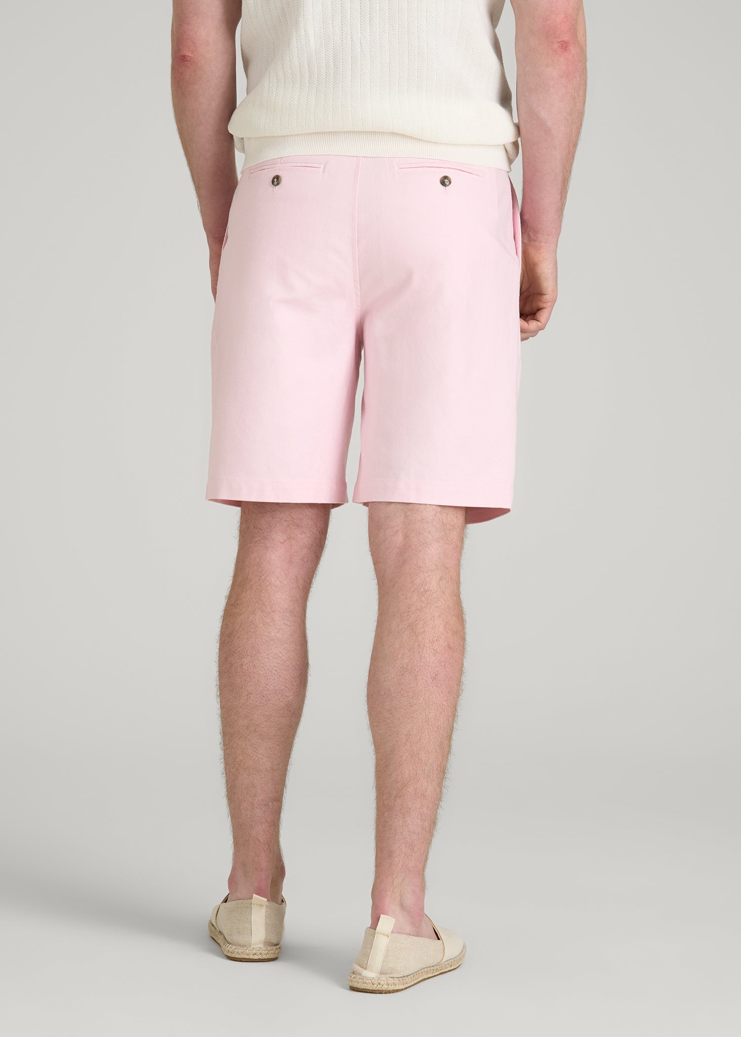 Stretch Cotton Linen Blend Shorts for Tall Men in Barely Pink