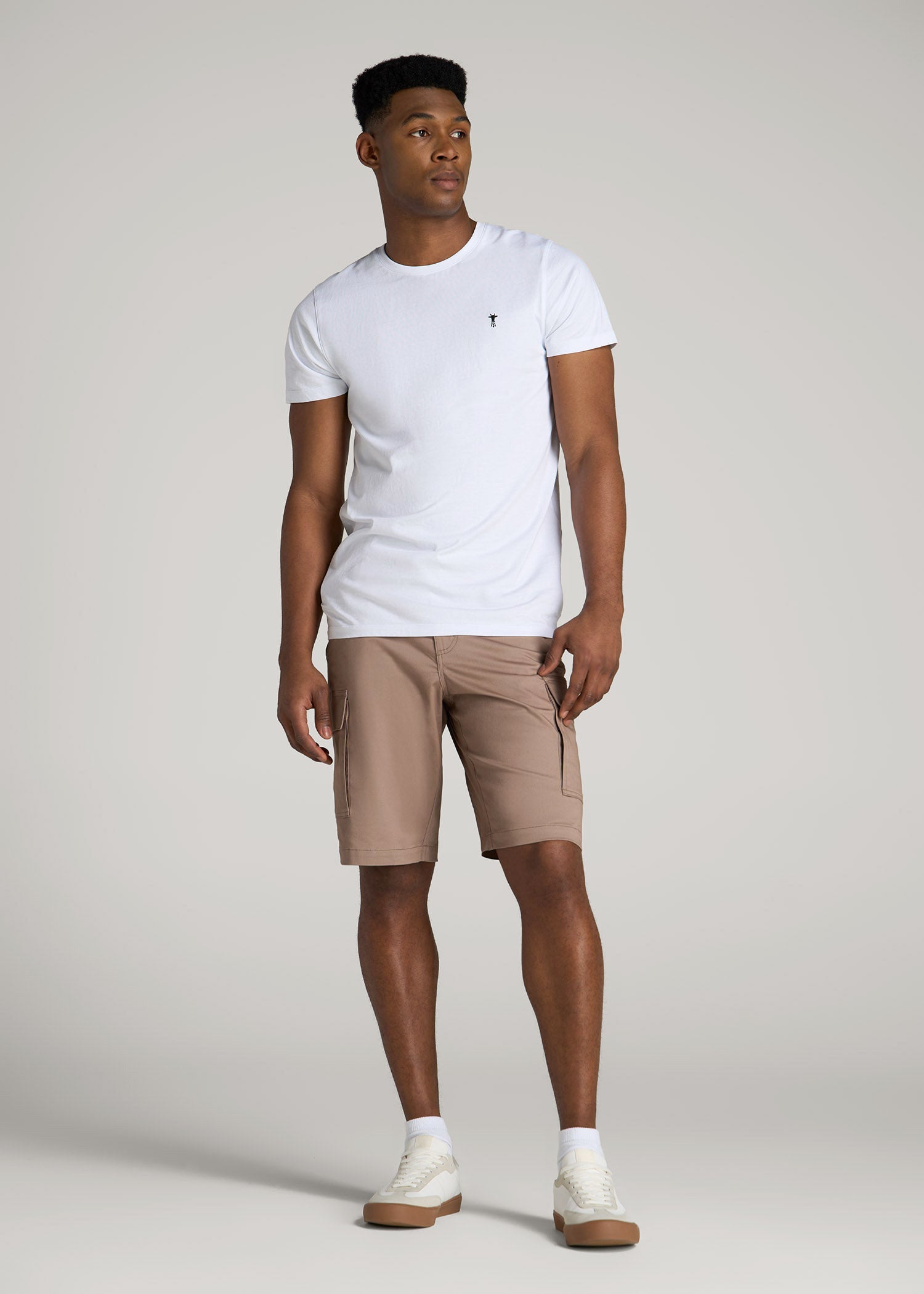 Stretch Twill Cargo Shorts for Tall Men in Dark Sand
