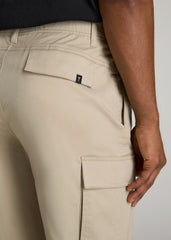 Stretch Twill Cargo Shorts for Tall Men in Light Khaki