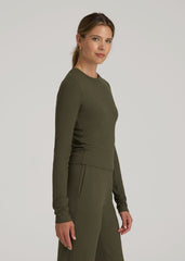 Lightweight Ribbed Cropped Lounge Shirt for Tall Women in Forest Night