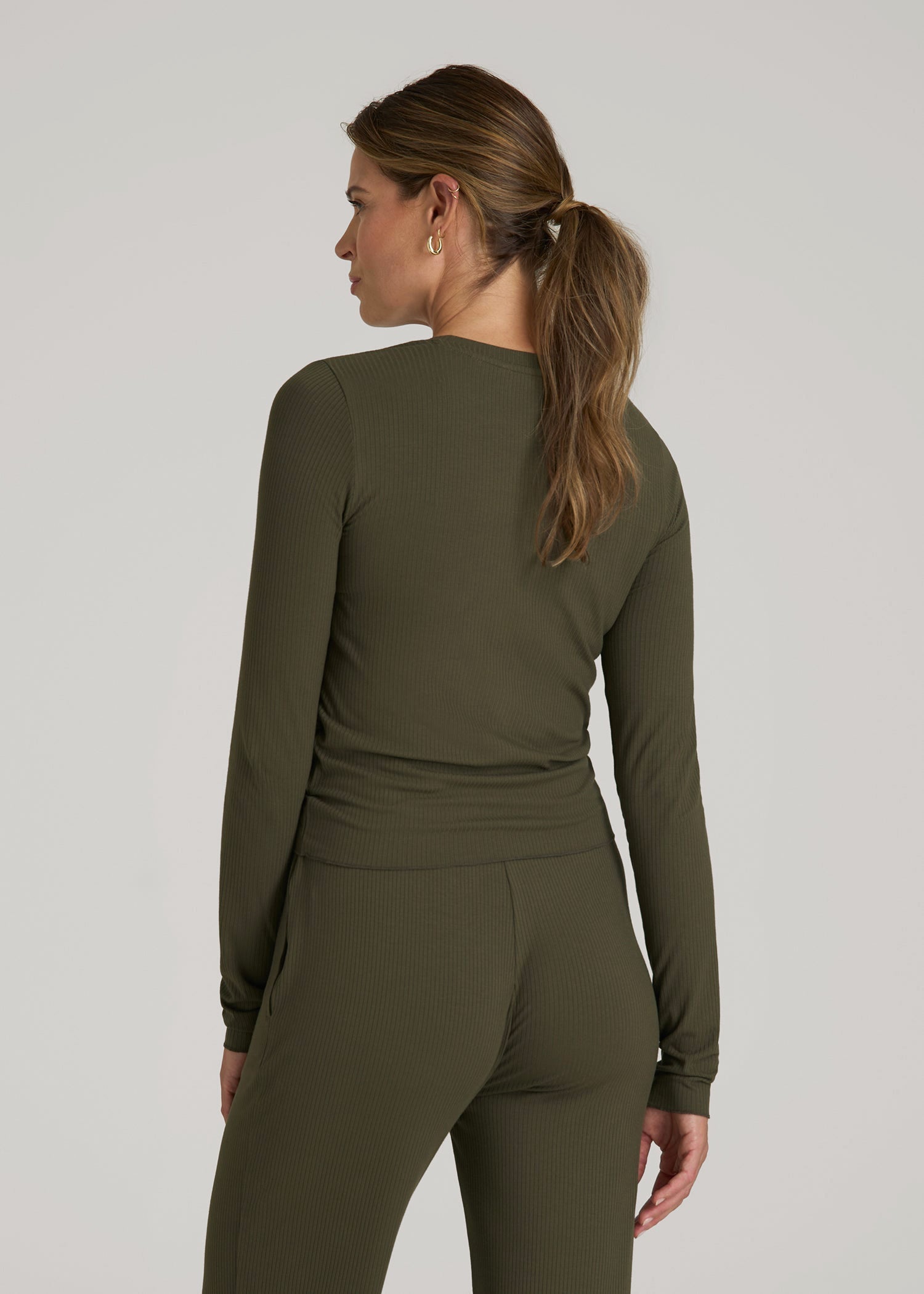 Lightweight Ribbed Cropped Lounge Shirt for Tall Women in Forest Night