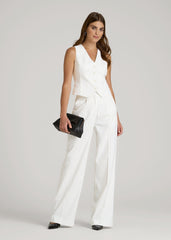 High-Rise Wide-Leg Pleated Dress Pants for Tall Women in Off White Pinstripe