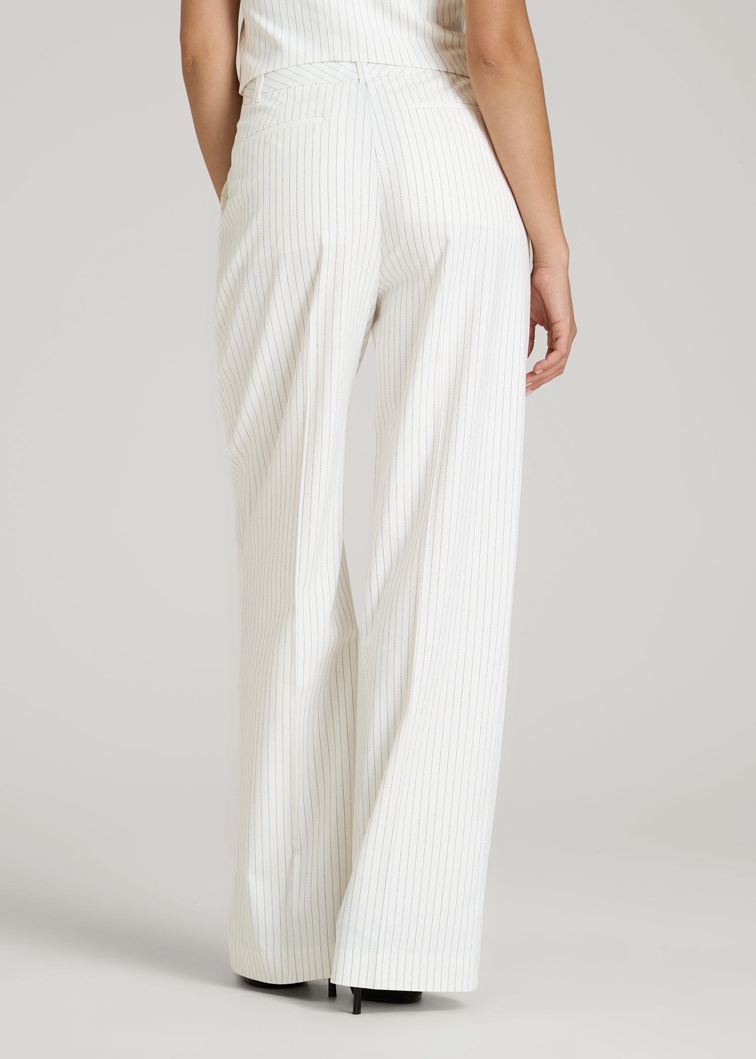 High-Rise Wide-Leg Pleated Dress Pants for Tall Women in Off White Pinstripe