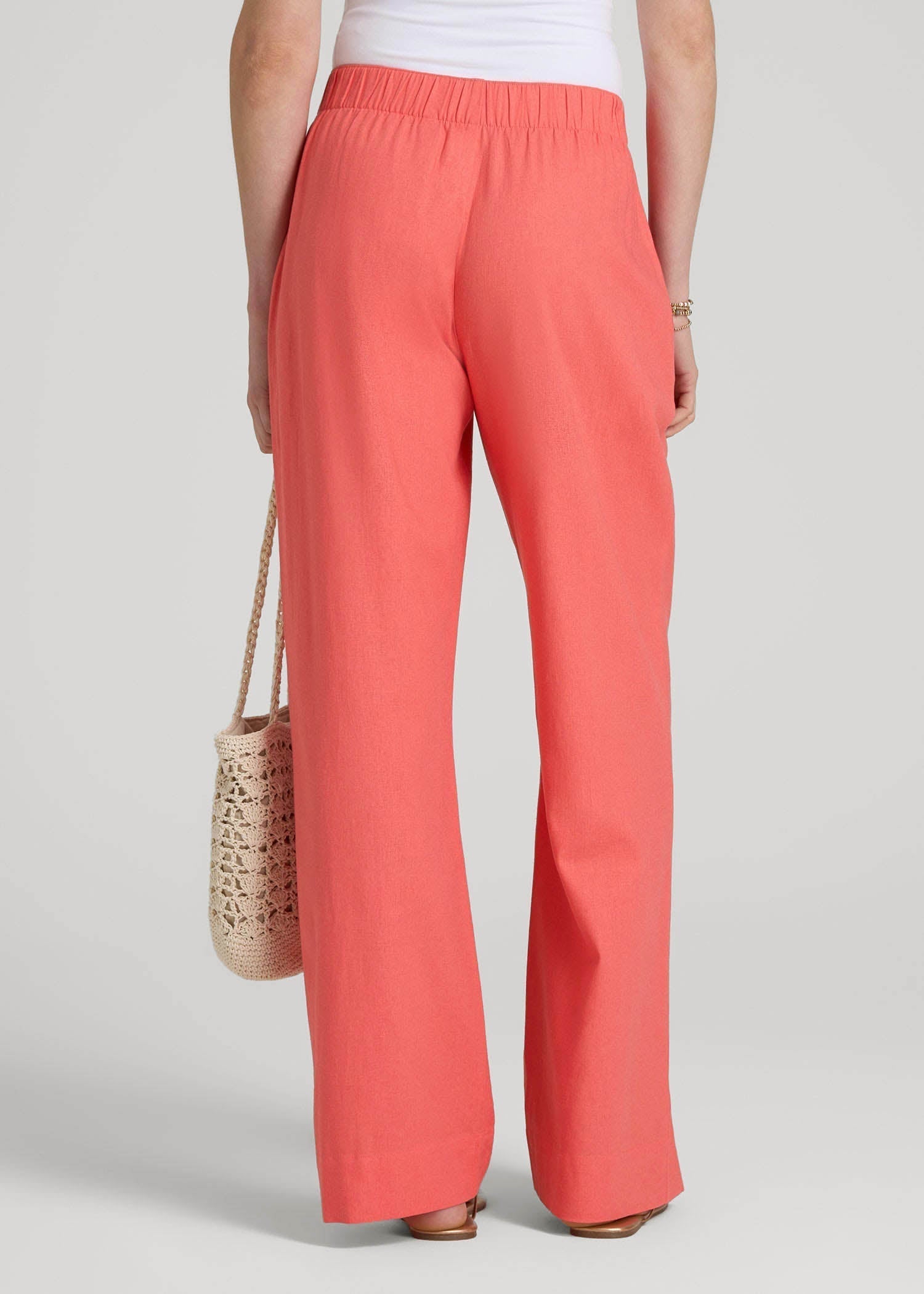 Pull On Wide Leg Linen Pants for Tall Women in Sunset Coral